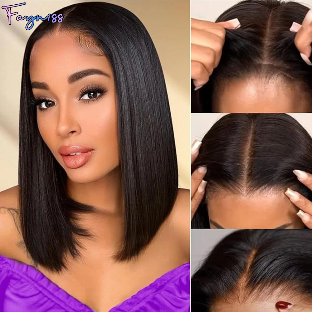 Glueless Straight Human Hair Bob Wig — human hair wig lace front for women