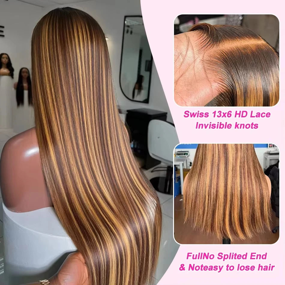 32 Inch Honey Blonde Highlight Lace Wig — human hair wig lace front for women
