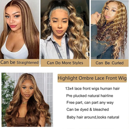 34 Inch Honey Blonde Ombre Body Wave Wig — human hair wig lace front for women