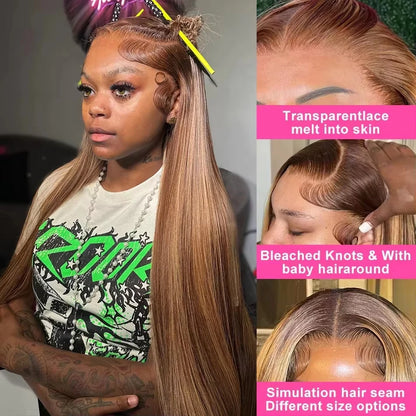 32 Inch Honey Blonde Highlight Lace Wig — human hair wig lace front for women