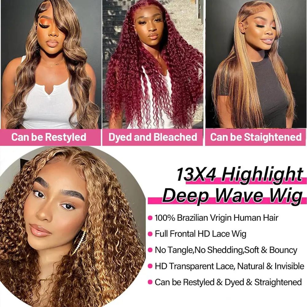Honey Blonde Deep Curly Lace Wig — human hair wig lace front for women