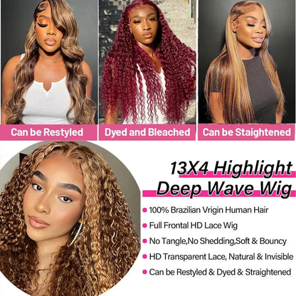 Honey Blonde Deep Curly Lace Wig — human hair wig lace front for women
