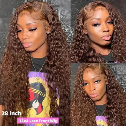 30 Inch Chocolate Brown Deep Wave Wig — human hair wig lace front for women