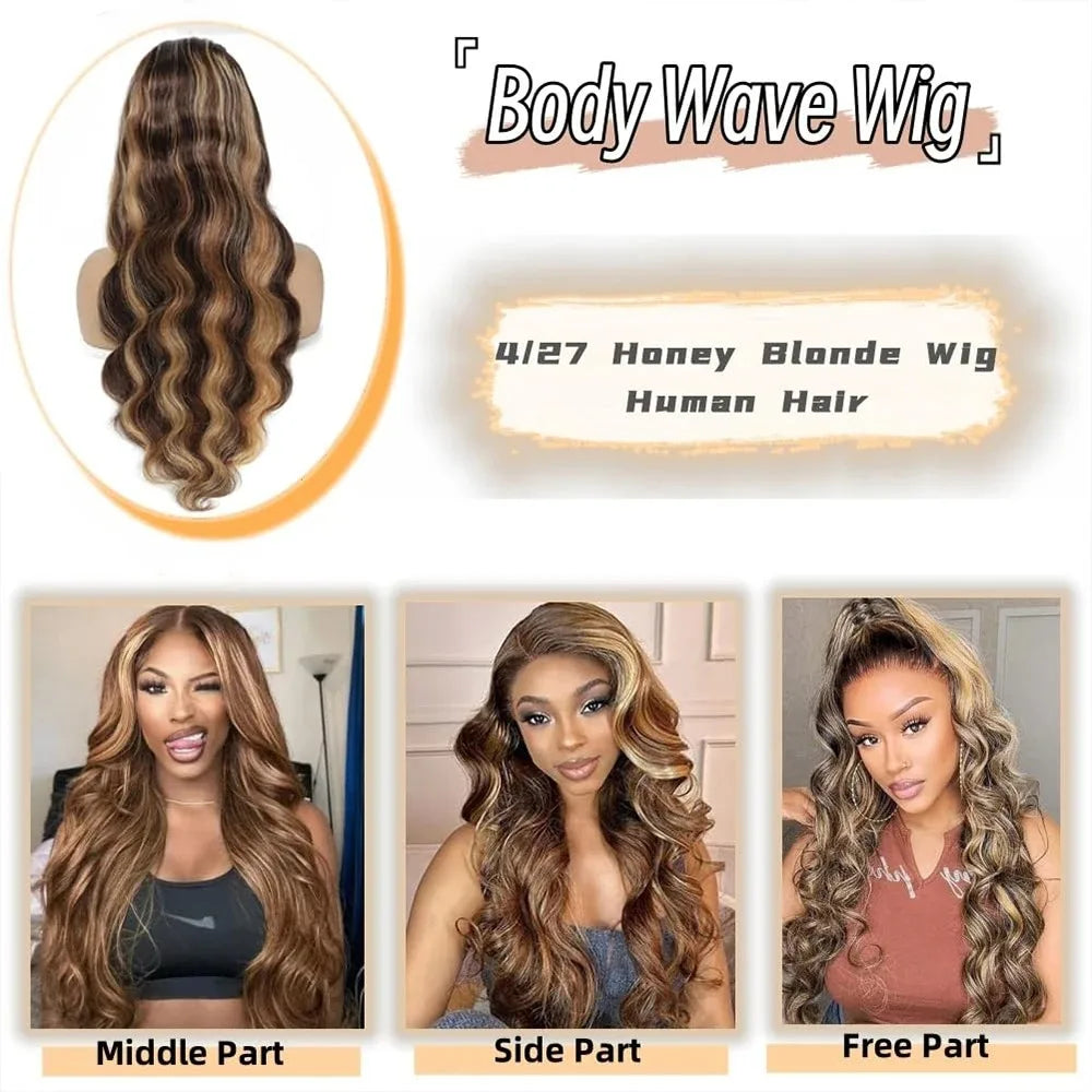 34 Inch Honey Blonde Ombre Body Wave Wig — human hair wig lace front for women