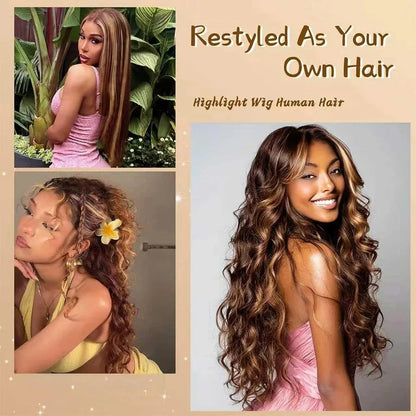34 Inch Honey Blonde Ombre Body Wave Wig — human hair wig lace front for women