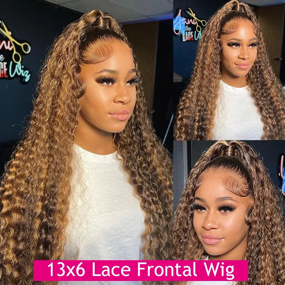 Honey Blonde Deep Curly Lace Wig — human hair wig lace front for women