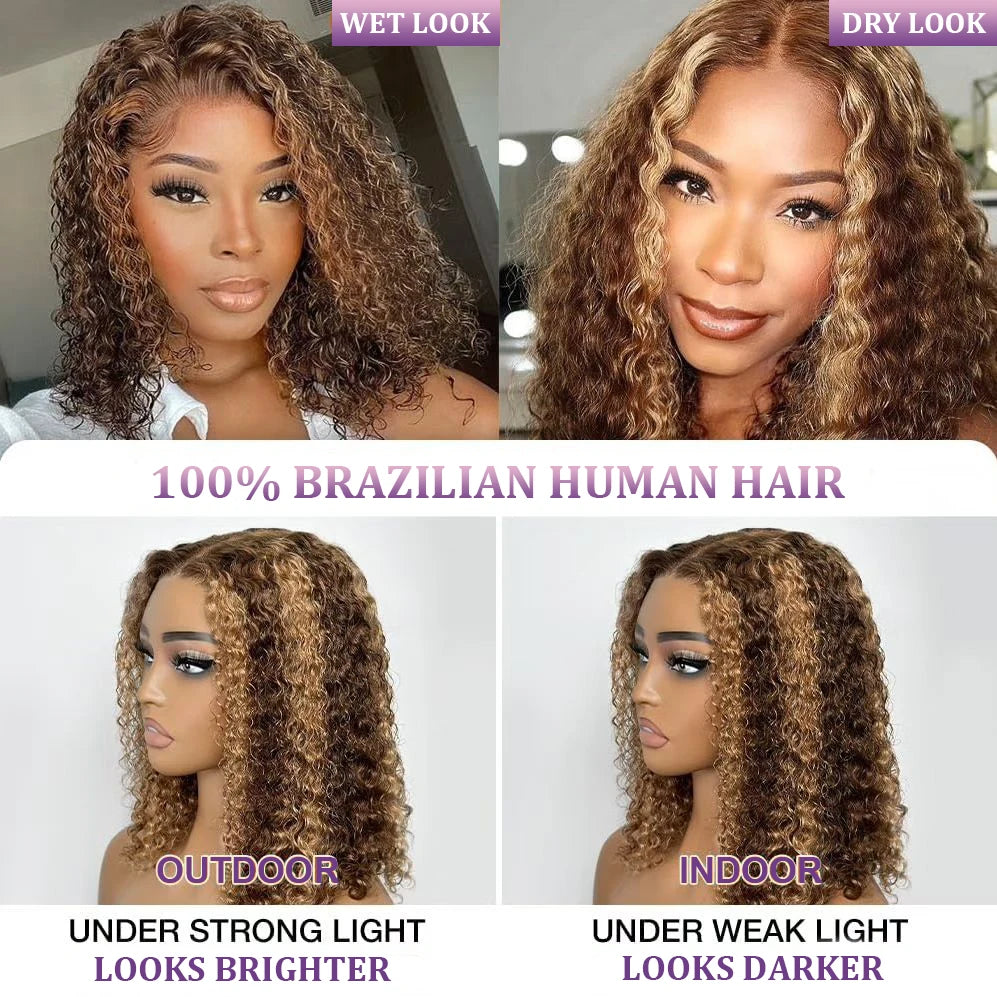 Honey Blonde Deep Wave Bob Wig — human hair wig lace front for women