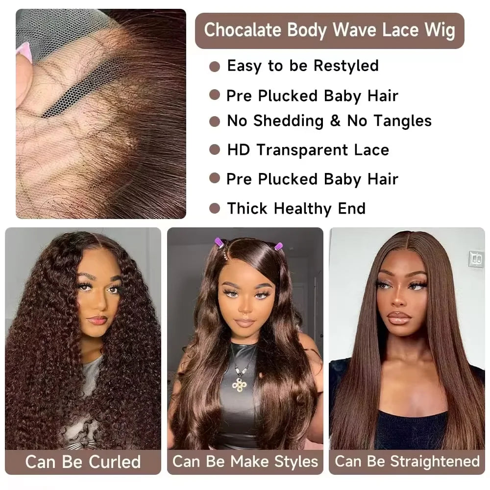 46 Inch Chocolate Brown Body Wave Wig — human hair wig lace front for women