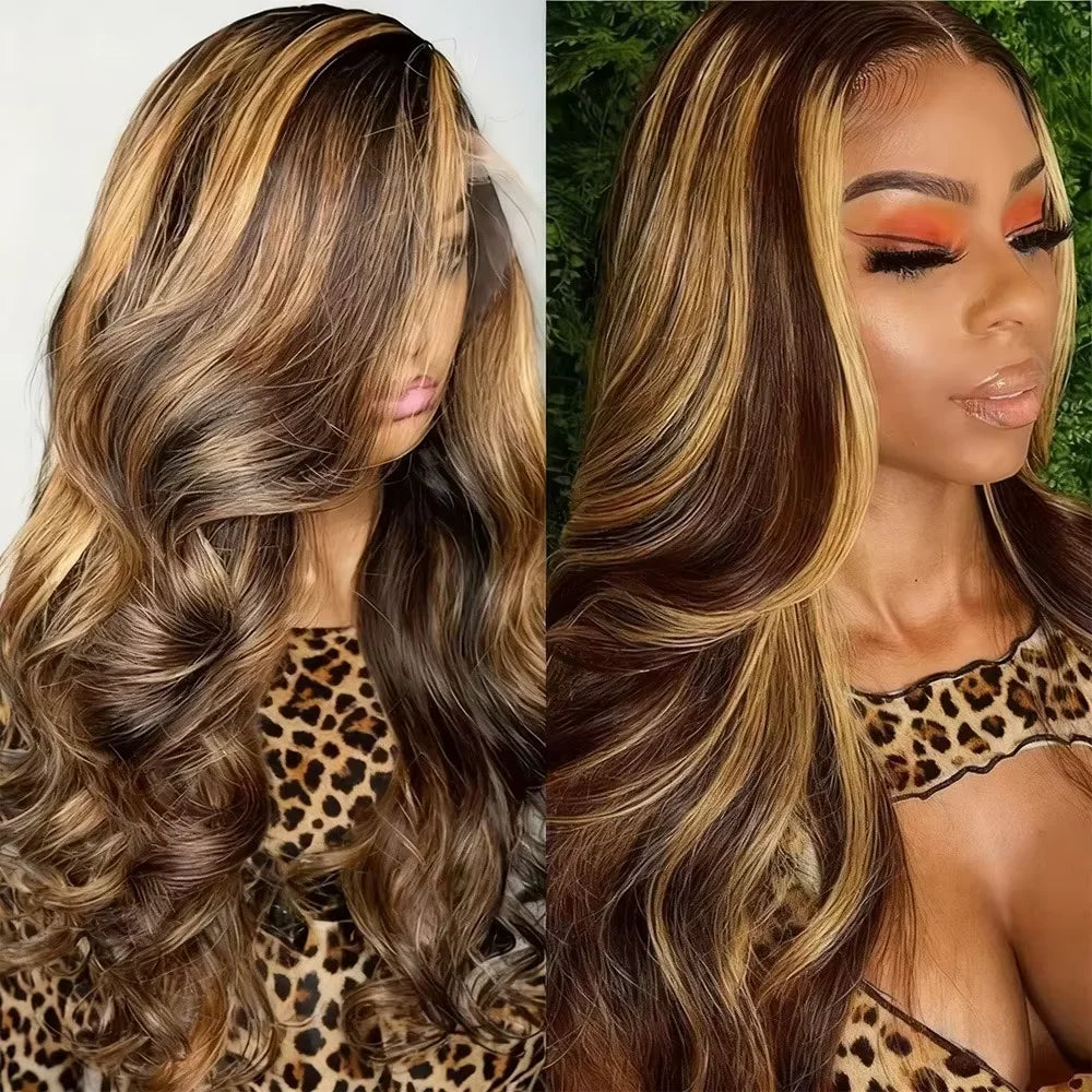 34 Inch Honey Blonde Ombre Body Wave Wig — human hair wig lace front for women