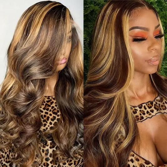 34 Inch Honey Blonde Ombre Body Wave Wig — human hair wig lace front for women