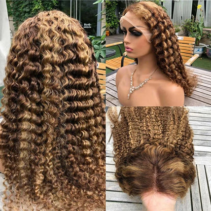 Honey Blonde Deep Curly Lace Wig — human hair wig lace front for women