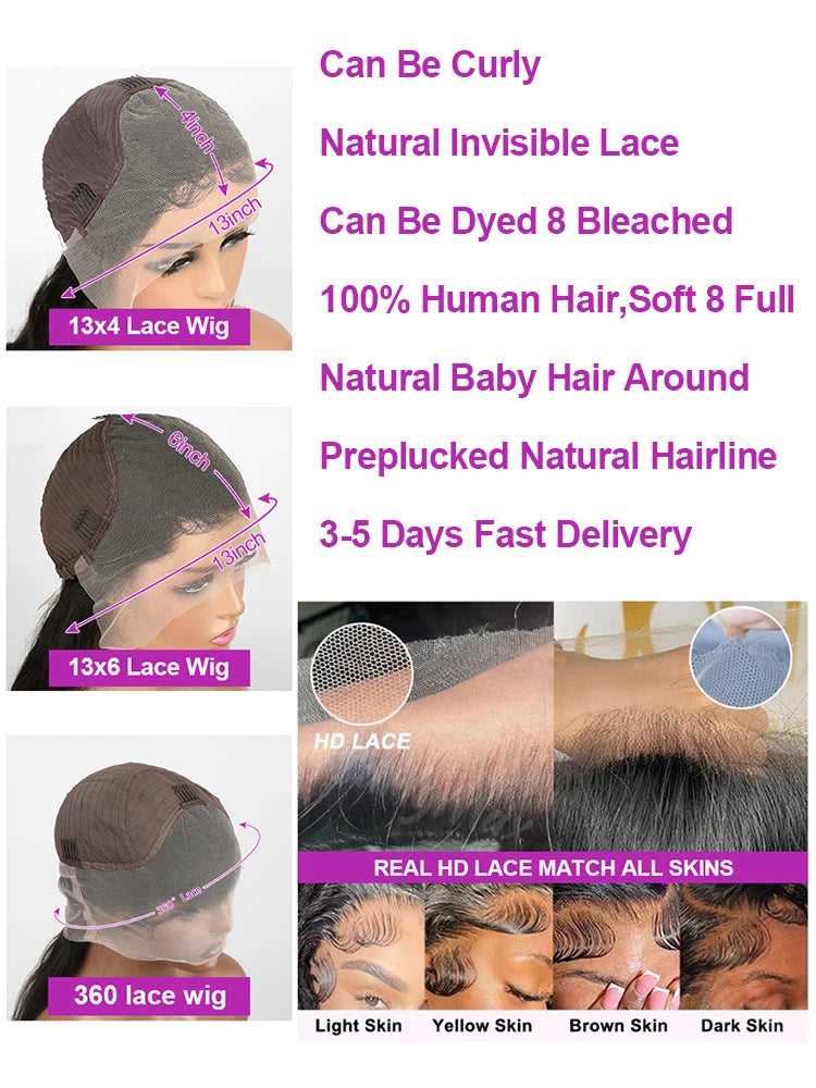 40-46 Inch 300% Bone Straight Wig — human hair wig lace front for women