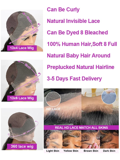 40-46 Inch 300% Bone Straight Wig — human hair wig lace front for women