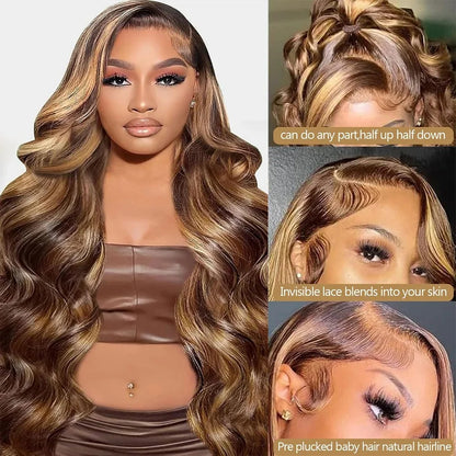 34 Inch Honey Blonde Ombre Body Wave Wig — human hair wig lace front for women