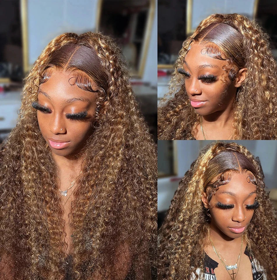 Honey Blonde Deep Curly Lace Wig — human hair wig lace front for women